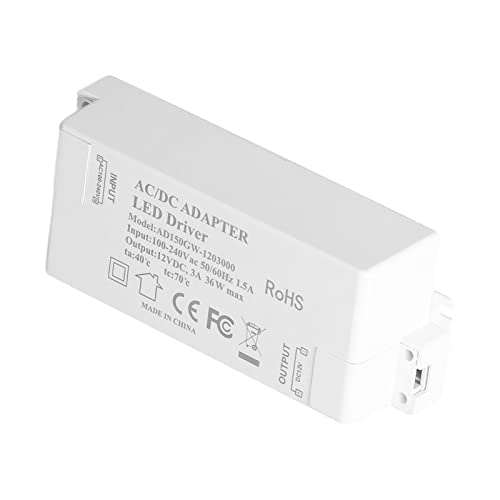 FTVOGUE Pilote LED 36 W, Transformateur D'alimentation LED ABS Facile à Installer 100-240 V AC à 12 V DC 3 A, avec Protection contre les Courts-circuits et les Surtensions, pour Lampes