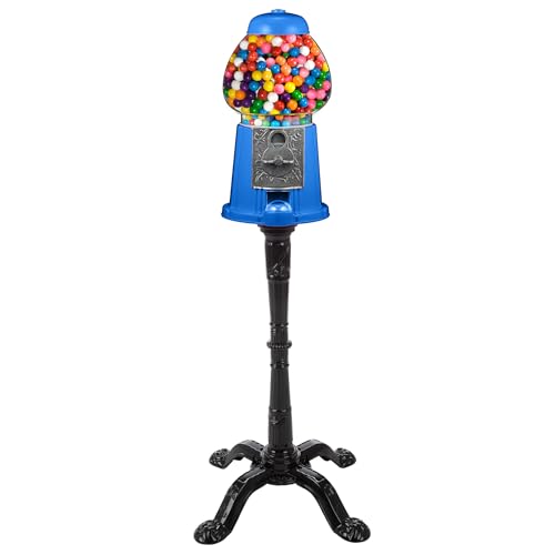 Image of Great Northern Popcorn Gumball Machine with Stand and Coin Bank, Blue, 15 inch | Vintage Style Bubble Gum Ball Candy Dispenser Vending Machine with Glass Globe and Metal Base