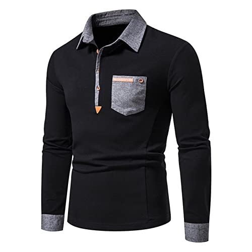 YawYews Jersey de algodón con panel de botones para hombre, sudadera casual con bolsillos con paneles en colores contrastantes, Negro, M Cover