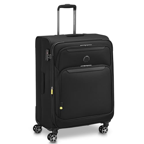 Image of DELSEY PARIS Jennifer 70 cms Medium Check-in Polyester Soft Sided 8 Wheels and Expandable Spinner Suitcase /Trolley Bag for Travel with TSA Lock- Black