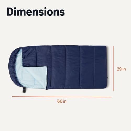 Amazon Basics Kids Sleeping Bags, Lightweight Portable Camping Sleeping Bag for Boys and Girls, 3-Season Warm Weather, Compact with Compression Sack, Navy Blue, 66 x 29in - 4