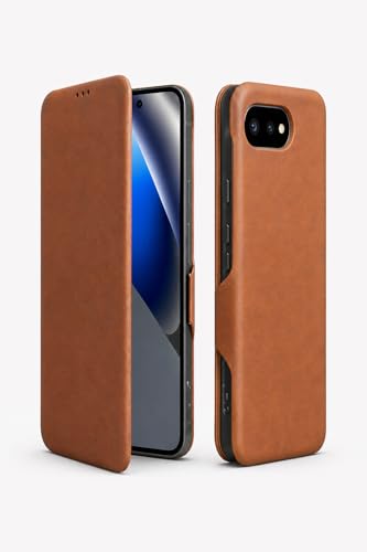 Image of Premium Vegan Leather Wallet Case for Google Pixel 10A, Premium PU Flip Cover with Card Slot, Magnetic Closure, Kickstand, Slim Durable Design, Privacy Protection - Brown