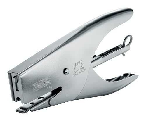 Rapid S51 Supreme, Cucitrice a pinza capacità fino a 15 fogli, Cucitrice in acciaio ergonomica, Caricamento posteriore, Compatibile con punti 21/4, Cromo, 10538702
