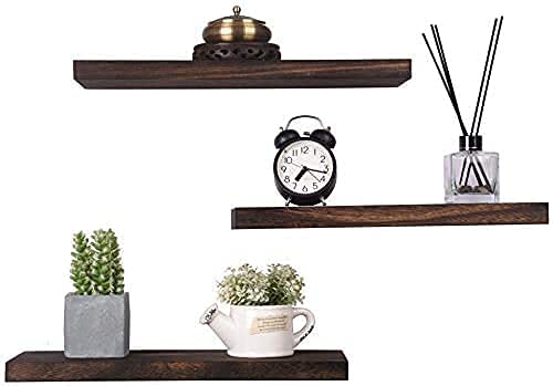 Image of Genuine Decor 17inch Floating Shelves for Wall, Rustic Rosewood Farmhouse Invisible Shelf Set for Drywall Storage Rack Display Ledge for Bathroom Kitchen Bedroom Living Room Office - (Black)