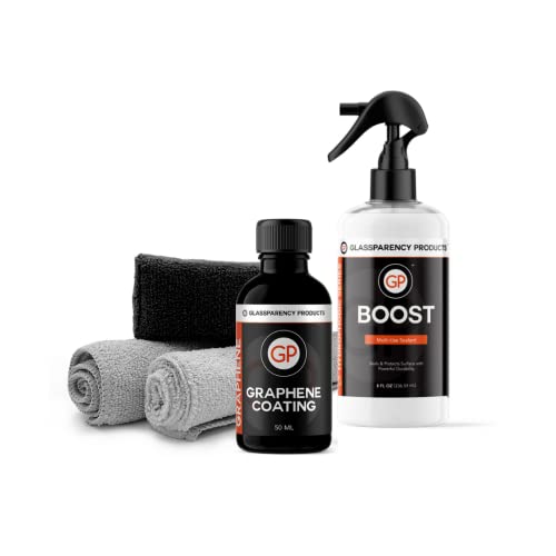 GlassParency Graphene Ceramic Coating Kit | Ultra-hydrophobic Graphene Coating, Boost Spray Sealant, Microfiber Applicator Pad, Edgeless Microfiber Towels