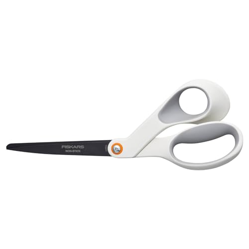 Fiskars Ciseaux de Bricolage antiadhésifs, Longueur : 21 cm, Lame en Acier Inoxydable/Manche en Plastique, Blanc, Classic, 1070026