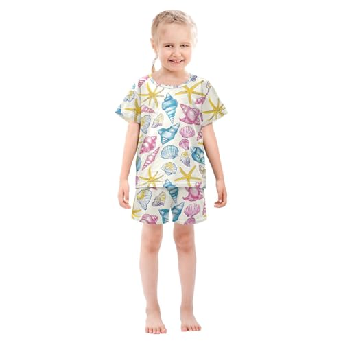 ALAZA Seashell Beach Starfish Pajamas Short Sleeve 2 Piece Sleepwear Top and Bottom Pajama Set Unisex3