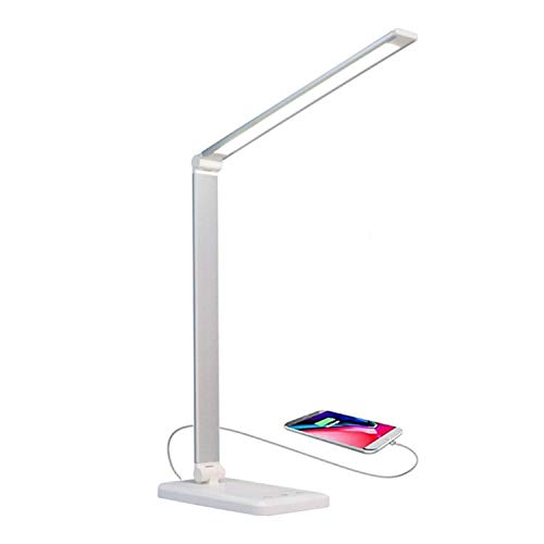 HFY LED bureaulamp dimbaar met 5 helderheidsniveaus en 5 kleurmodi, touch-modus, 30 minuten en 1 uur timer, opvouwbaar met USB-aansluiting voor kantoor, lezen, studeren.