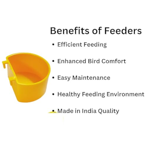 Image of Pets Pro 50ml Small D Shape Cage Food, Seed, Water Feeder Dispenser Cum Bowl with Removable Tray - No Spill No Mess (Random Color) | (Pack of 4) | (Size - 7 x 3 cm) | (Small Size)