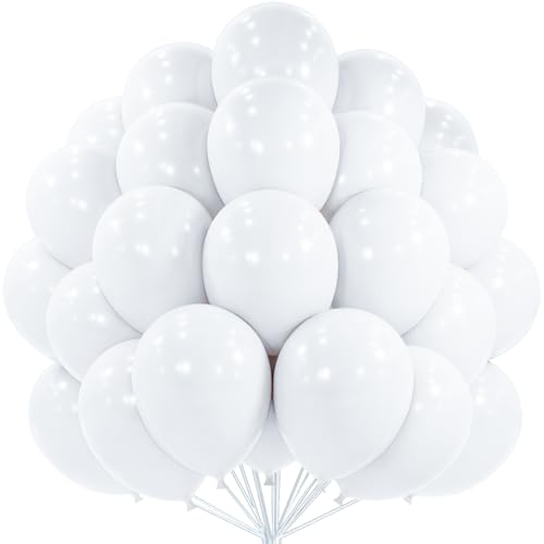 PartyWoo White Balloons 100 pcs 12 Inch Latex Helium Pastel White Balloons for Wedding Baby Shower Birthday Bridal Shower Graduation Engagement Princess Anniversary Party Decorations White-Y13