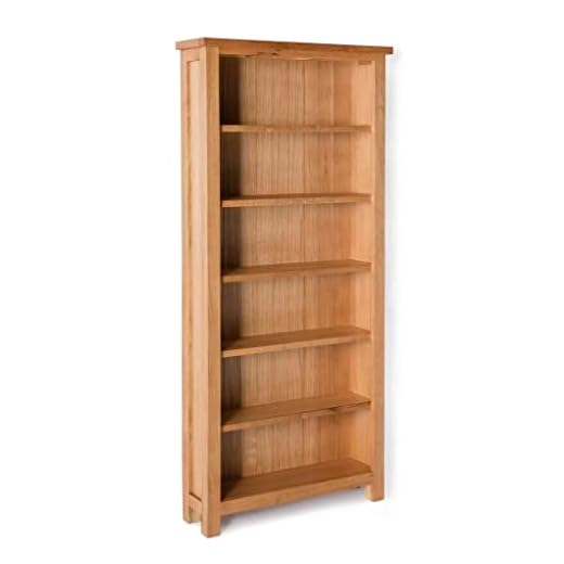 RoselandFurniture London Oak Large Bookcase Solid Wood Tall Bookshelf Display with 6 Shelves for Living Room or Office