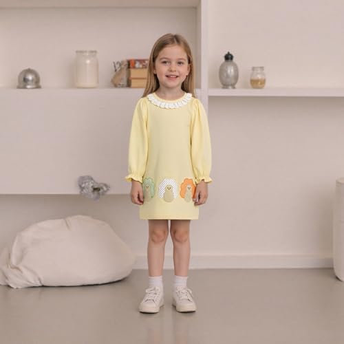Toddler Girl Thanksgiving Dress Kids Turkey Outfit Little Girls Crewneck Ruffle Long Sleeve Fall Winter Dresses2