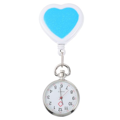 Image of Hemobllo Heart Shaped Retractable Nurse Pocket Watch Quartz Clip-on Hanging Table with Second Hand for Professionals