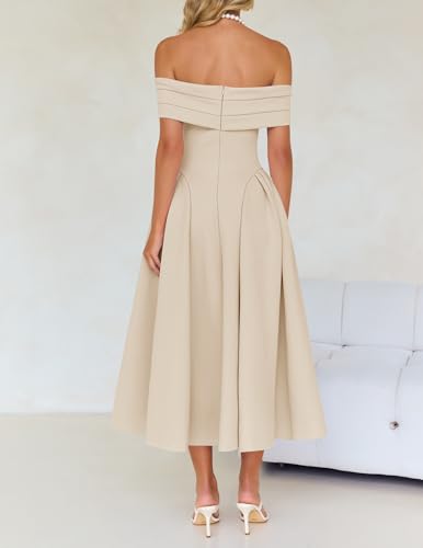 Image of ZESICA Summer 2026 Cocktail Dresses for Women's Off Shoulder Short Sleeve Swing A Line Wedding Evening Party Midi Dress