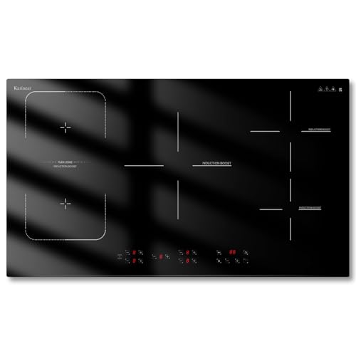 Karinear Placa de inducción 5 fuegos, Empotrable de 90 cm, Zona flexible, Función Boost, Pausa, Bloqueo de seguridad, Control táctil, Cableado fijo, 220 V~240V, 7200 W, Sin enchufe.