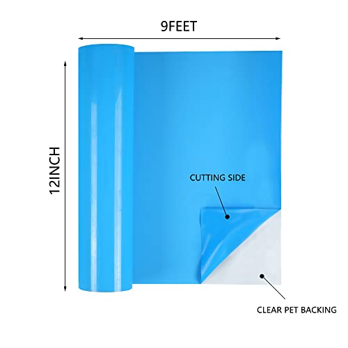 Image of HTVVETUR HTV Vinyl Rolls Heat Transfer Vinyl - 12 inch x 9ft Lake Blue HTV Vinyl for Shirts, Iron on Vinyl for Cameo - Easy to Cut & Weed for Heat Vinyl Design (11 K14 Lake Blue-9ft)