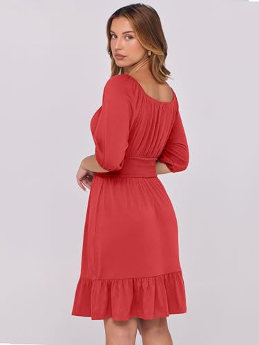 Image of ANRABESS Womens Lantern Short Sleeve Square Neck Casual Flowy Mini Dresses 2026 Holiday Summer Spring Beach Vacation Clothes