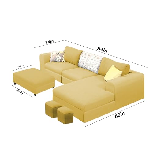 Image of Koza RHS 4 Seater L Shape Sofa Set with Center Table for Living Room (Yellow Fabric) Premium Fabric Sofa