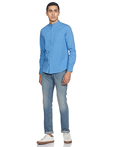 Image of Amazon Brand - Symbol Men's Solid Cotton Shirt | Chinese Collar | Casual | Plain | Full Sleeve | Summer-Regular Fit (Available in Plus Sizes)