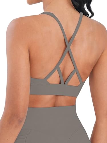 Image of Sunzel Strappy V Neck Criss Cross Back Sports Bra for Women | Removable Pads, Buttery Soft, Four-Way Stretch, Criss Cross Back, V Neck Contour Fit, Medium-Light Support, Yoga Workout Gym