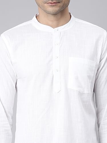 Image of KRYPTIC Men's Full Sleeve Regular Fit Short Kurta in Premium Pure Cotton with Patch Pocket and Mandarin Collar - Perfect Blend of Style and Comfort