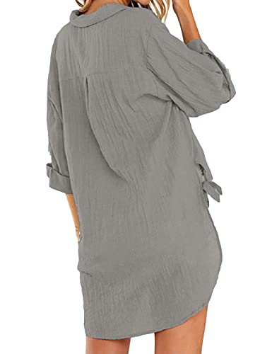 Image of Bozanly V Neck 3 /4 Sleeve Button Shirts Summer Beach Blouse Tops for Women