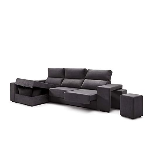 Home Heavenly®- Sofá ChaiseLongue, Marte, 3 plazas con arcón, tapizado Color Gris, Tratamiento Antimanchas, (Chaise Longue Izquierdo)