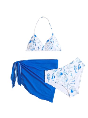 SEGT Girl's 3 Piece Striped Bikini Swimwear Cute Swimsuits Bathing Suit High Waisted with Cover Up Beach Skirt