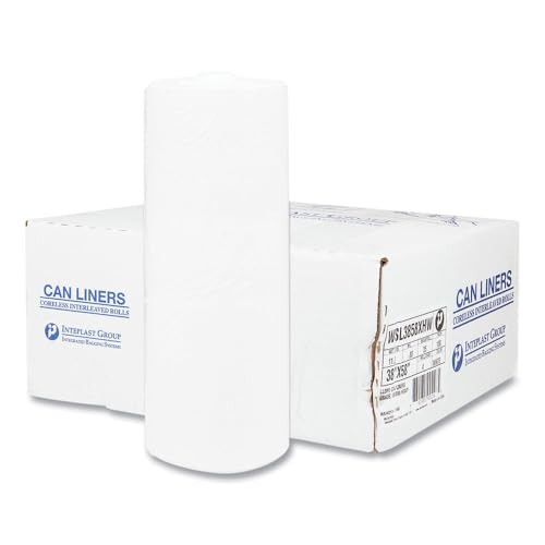 Image of Inteplast Group S366017N 55 Gallon Capacity, 60 inch Length x 36 inch Width x 17 Mic Thickness, Natural Color, HDPE Commercial Coreless Institutional Trash Can Liner (Case of 8 Roll, 25 Bags per Roll)