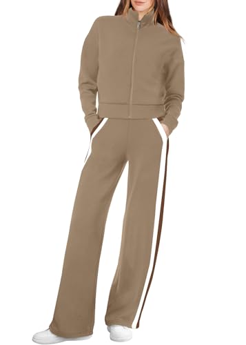 Image of XIEERDUO Lounge Sets for Women 2025 Sweatsuit 2 Piece Outfits Sweatshirt Wide Leg Sweatpant Tracksuit Matching Set