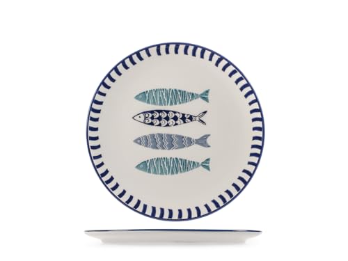 H&H Mediterraneo Set 6 Piatti Piani, Ceramica, 26cm, Mare, Estate, Pesci