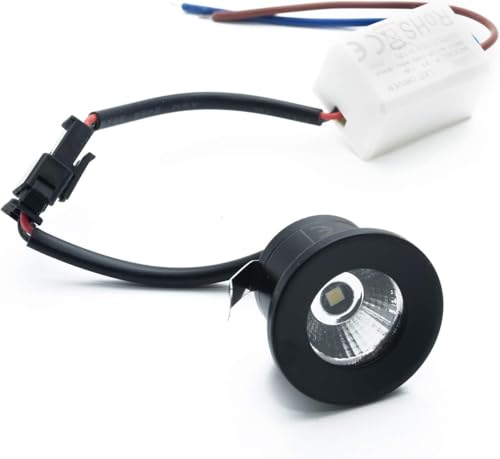Foco LED mini spot negro 1 W empotrable redondo 28 mm luces escaleras escalones estantes 230 V