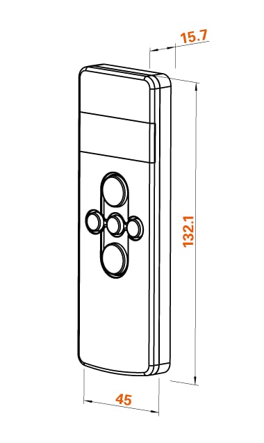 Technical drawing showing the dimensions of the WIR elektronik FB-9 remote control in millimeters.