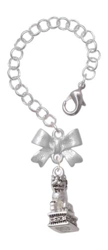 Delight Jewelry Silvertone Fu Dog - Silvertone Bow Charm Accessory for Tumblers and Thermal Cups