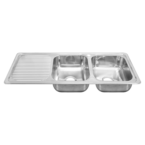 Naiture Double Bowl Stainless Steel Kitchen Sink, Rectangular Drop-In Top Mount Sink, 47-1/2