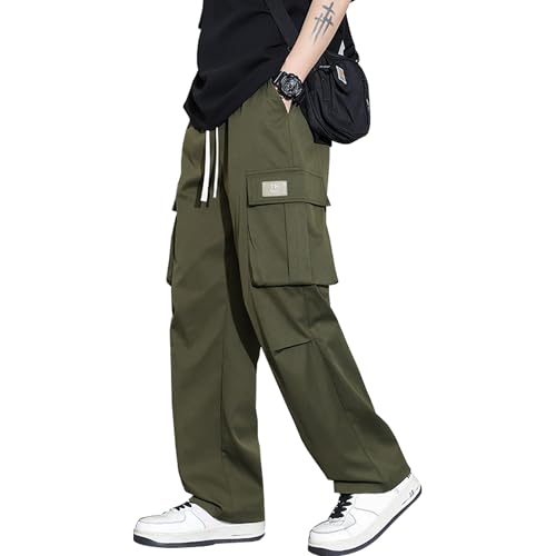 Black Multi-Pocket Cargo Pants for Men Hip Hop Mens Pants Baggy Streetwear Work Pants for Men Adjustable Men's Pants