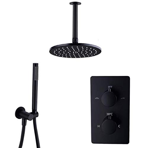 Ensemble robinet de salle de bain thermostatique noir anti-brûlure en laiton