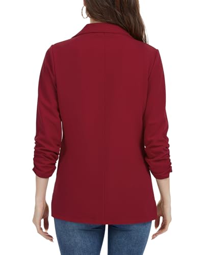 Women's Casual Work Office Blazer Open Front Business 3/4 Sleeve Button Blazer Lightweight Suit Jacket2
