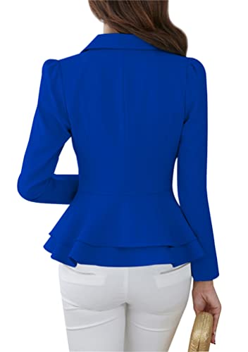 OMZIN Women's Casual Long Sleeve Blazer Work Office Blazer Ruffled Back Blazer Solid Button Coat4
