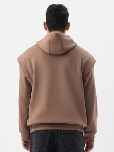Image of The Souled Store Desert Dune Men and Boys Full Sleeves Hooded Neck Brown Solid Cotton Blend Oversized Fit Winter Hoodie