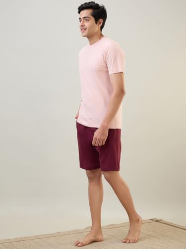 Image of SleepZ by Raymond Men Regular Fit Solid Pattern Cotton Polyester Blend Shorts