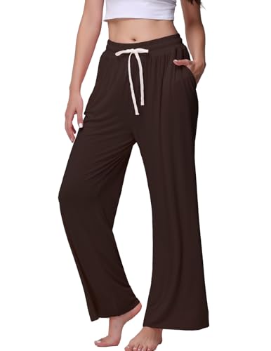 Image of Veseacky Women's Wide Leg Lounge Pants Yoga Pajamas Comfy Stretch Drawstring Pajamas Puls Size Dance Bottoms S-4XL