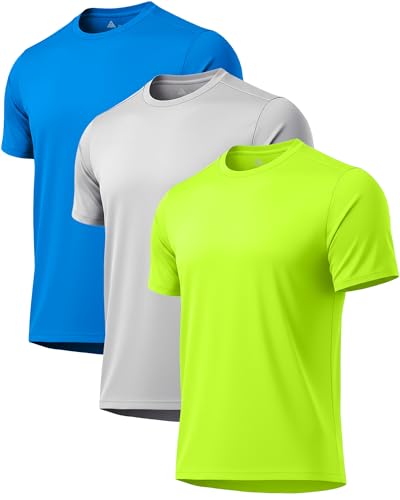 Image of 3 Pack Mens Swim Shirt Workout Shirts UPF 50+ Short Sleeve Rash Guard Fast Dry Sun Protection Lightweight Water Shirt
