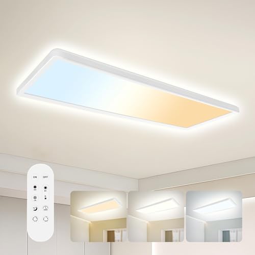 ONDTA LED Deckenleuchte dimmbar 22W, 58x20cm 2700K-6500K 2900LM, Deckenlampe mit Fernbedienung, IP44 Badezimmer lampe LED Panel für Küche Wohnzimmer Schlafzimmer Badezimmer Büro, Rechteckig