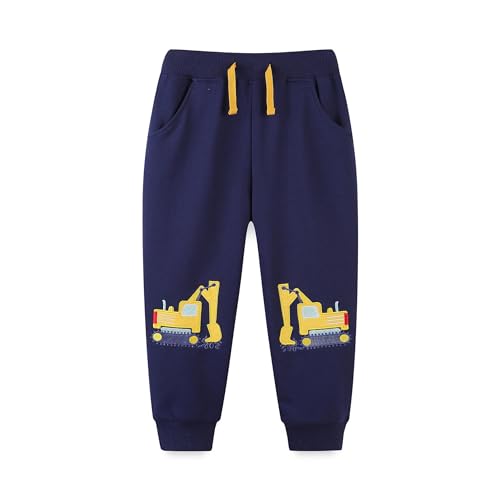 Irsutey Toddler Boy Cute Cartoon Embroidered Sports Pants Jogger Cotton Casual Leggings with Pockets
