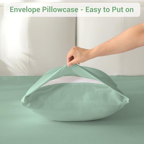 Image of Softan Microfiber Full Sheet Set with Non-Slip Corner Straps, Sage Green | 15 inch Deep Pocket Fitted Bed Sheets, Double Brushed Microfiber, Sheets & Pillowcase for All Season