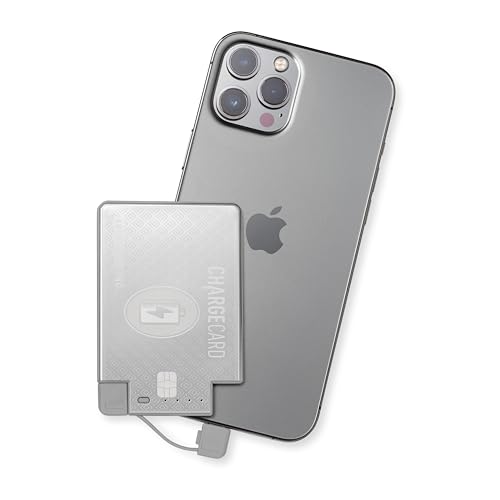 AquaVault ChargeCard Ultra Slim 2300mAh Rechargeable Wallet Power Bank | Portable USB-C + Micro USB Travel Charger | Steel Emergency Pocket Battery for iPhone 16/15/14/13/12 & Android – Platinum