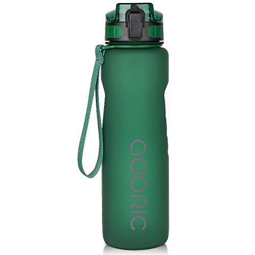 ADORIC Sports Water Bottle 1L,BPA Free Tritan Non-Toxic Plastic Sport Water Cup, Durable Leak Proof Water Bottle with Filter, Flip Top (Atrovirens-1000ml)