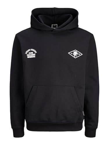 JACK & JONES Jcocrest Print Sweat Hood, Negro, M para Hombre