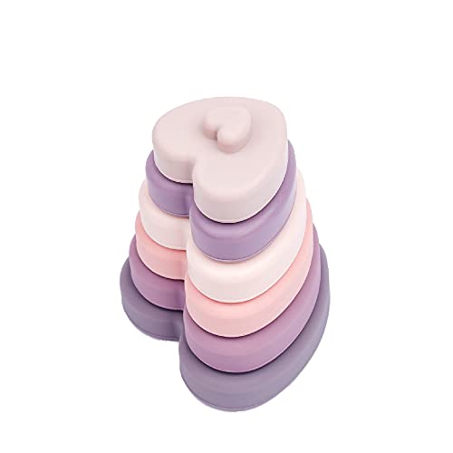 Hofish 6 Pcs Stacking Toys With Heart Shap, Soft Building Stacker Blocks Tower & Teethers, Squeeze Play With Early Educational Learning Stacking Tower, Gifts For Baby Toys 6 To 12 Months #TOP5